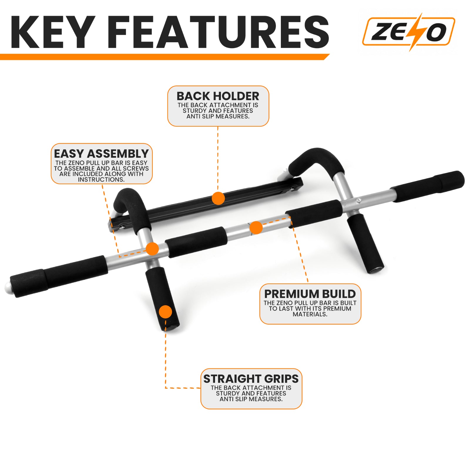 Professional Fitness Door Bar for Chin-Ups, Pull-Ups, Sit-Ups, and Dips Workout