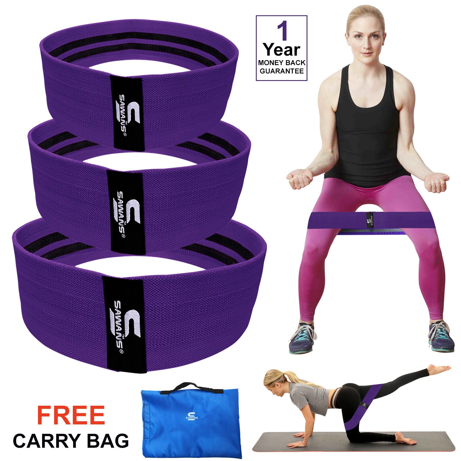 Fabric Resistance Bands for Women - Booty Bands for Hip Circles, Leg and Glute Exercises