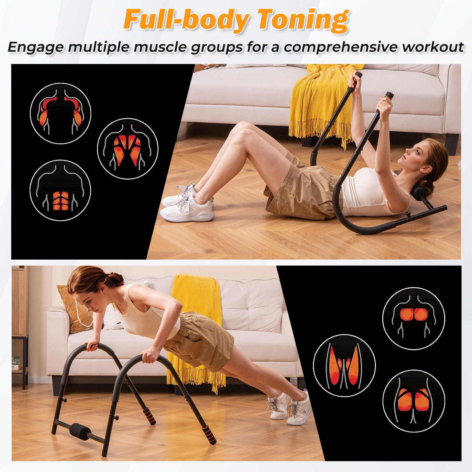 Foldable Ab Trainer with Padded Headrest and Handles for Whole Body Workout