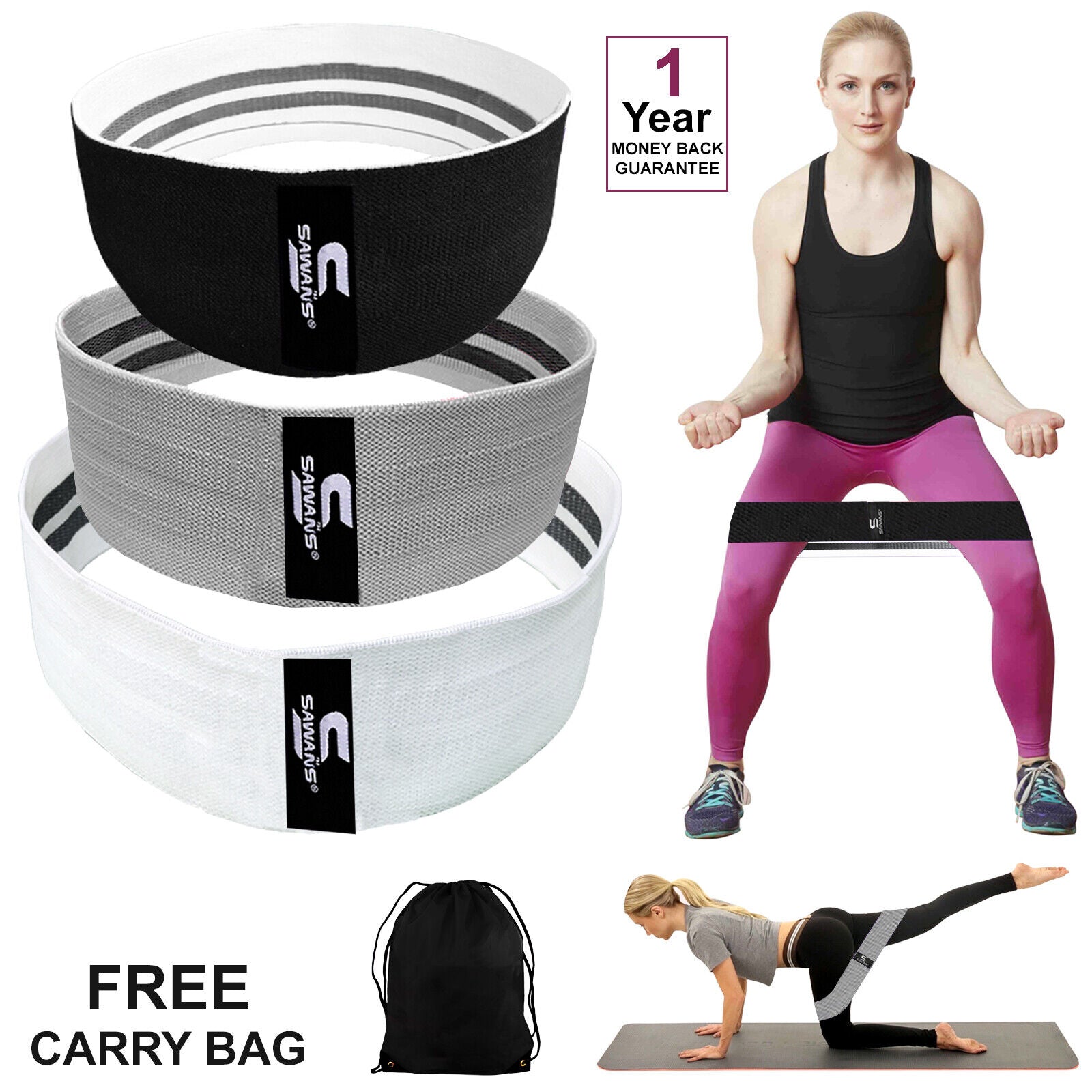 Fabric Resistance Bands for Women - Booty Bands for Hip Circles, Leg and Glute Exercises
