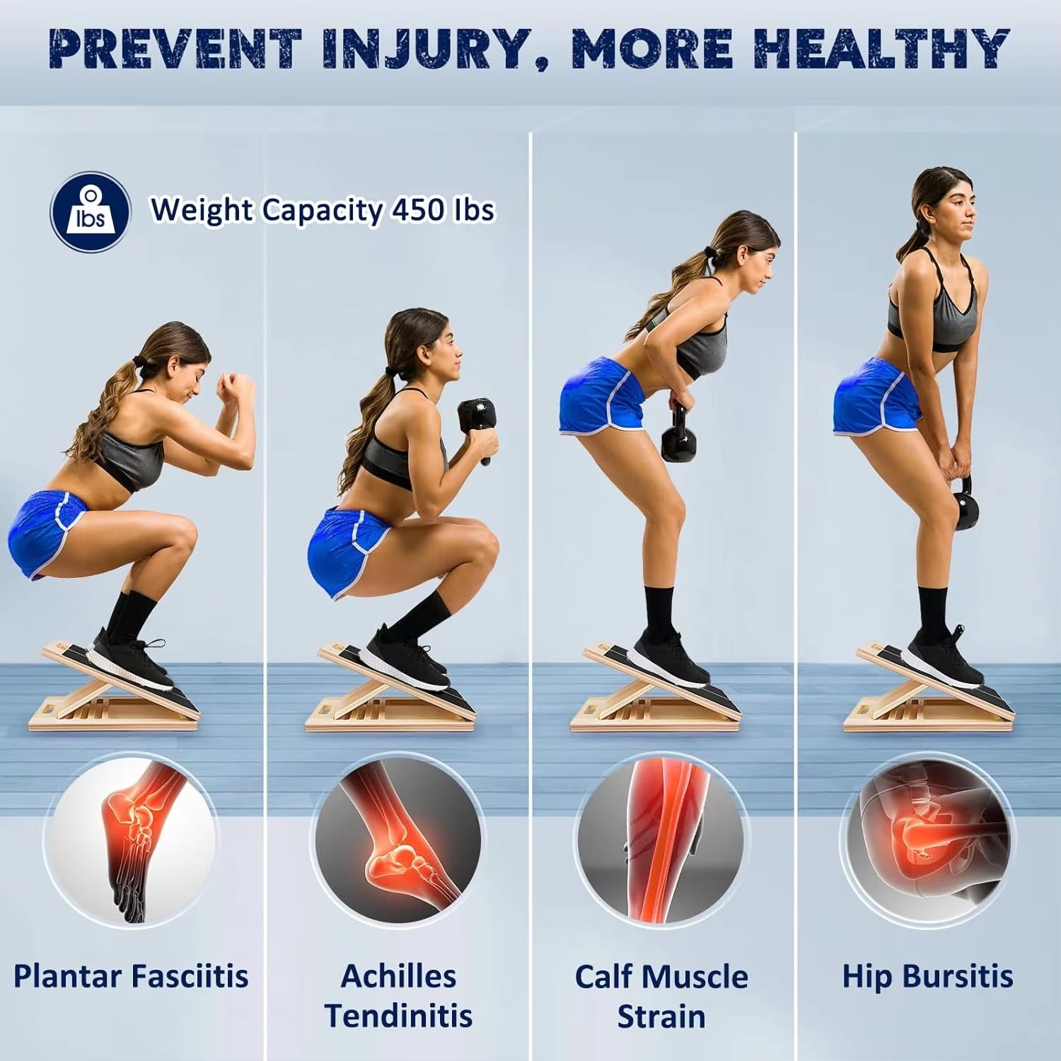 Portable Wooden Slant Board for Calf Stretching Squats Calf Stretcher Pilates Physical Therapy Equipment Adjustable Incline Boar