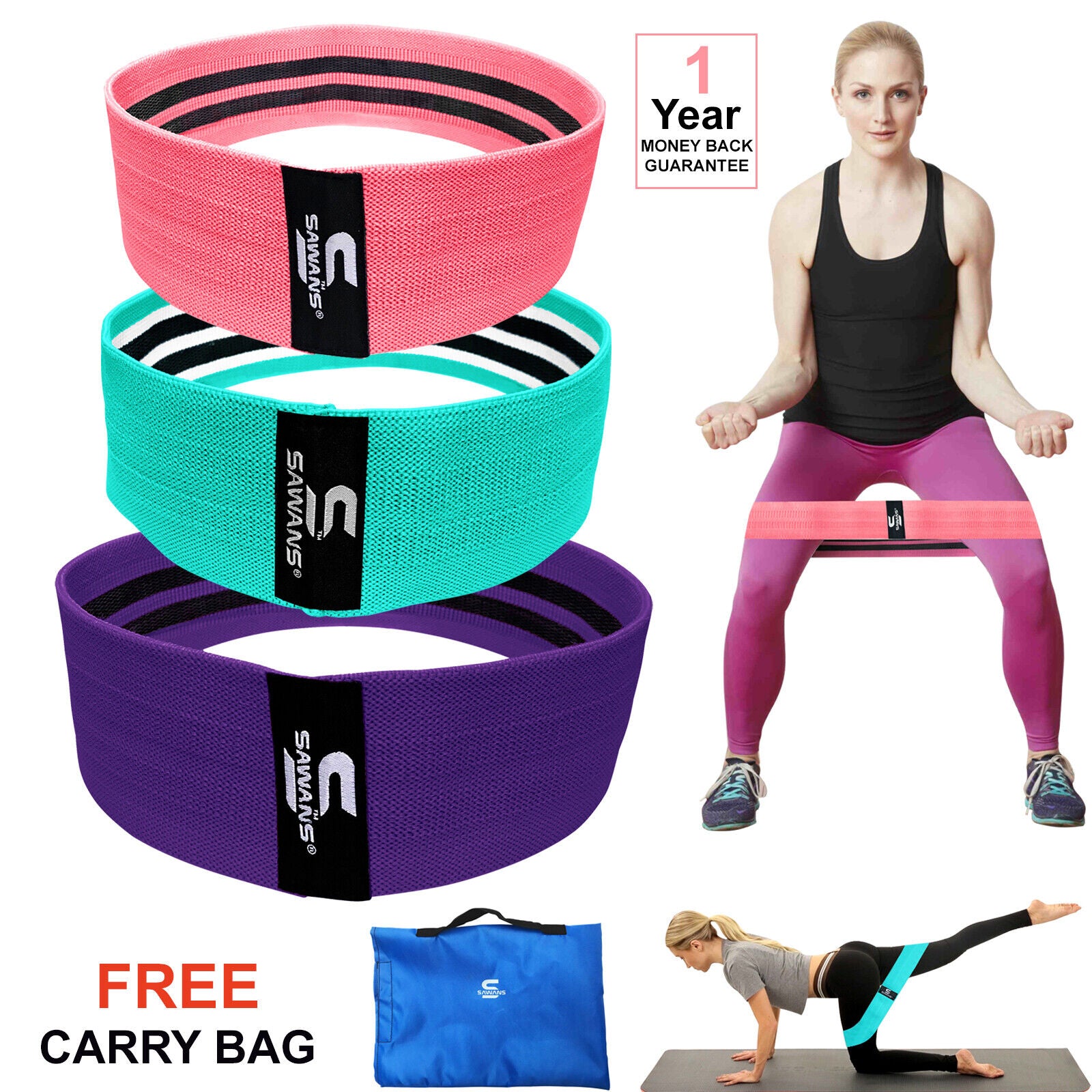 Fabric Resistance Bands for Women - Booty Bands for Hip Circles, Leg and Glute Exercises
