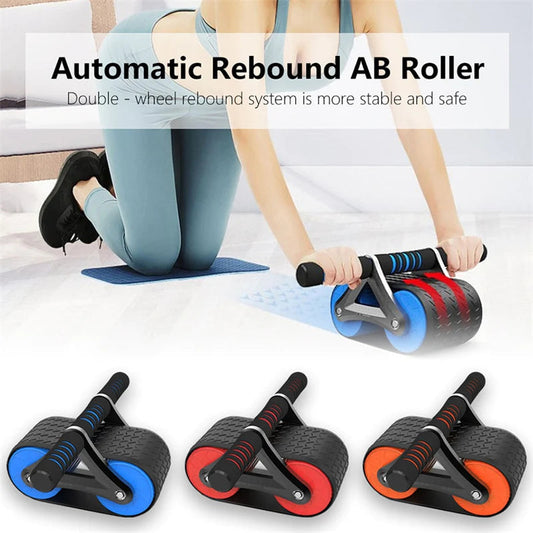 Double Wheel Abdominal Exerciser with Automatic Rebound - Ab Wheel Roller for Waist Training and Home Gym Fitness