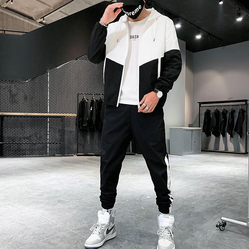 2025 Men's Casual Tracksuit Set - Hooded Jacket and Joggers for Sports and Active Wear