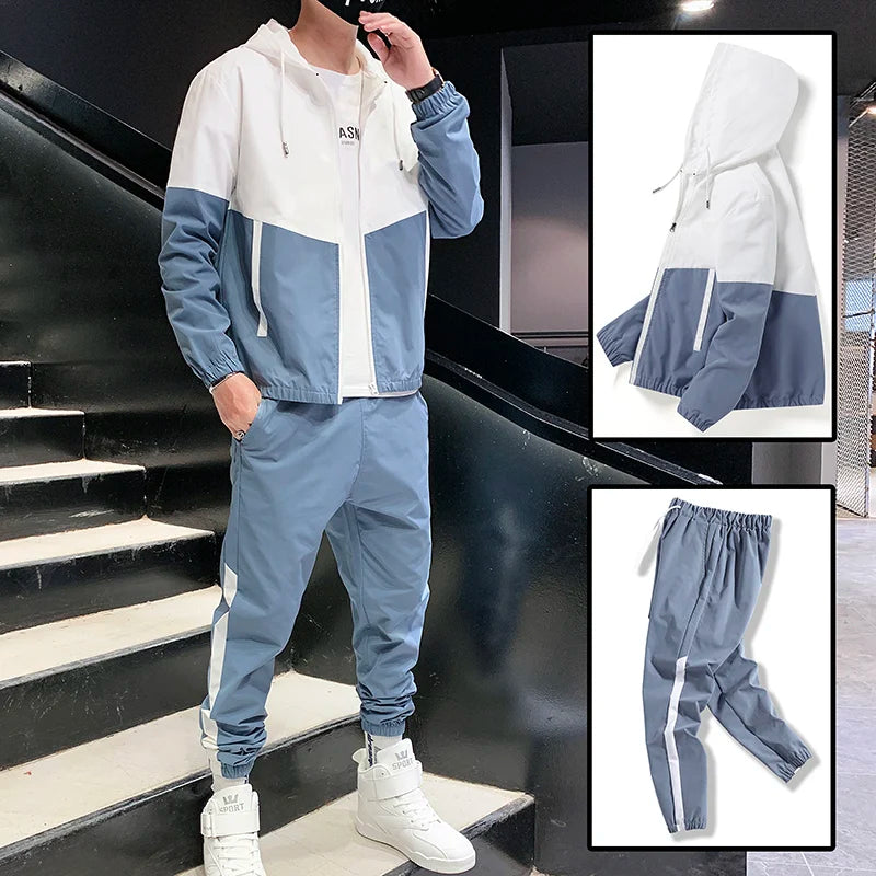 2025 Men's Casual Tracksuit Set - Hooded Jacket and Joggers for Sports and Active Wear