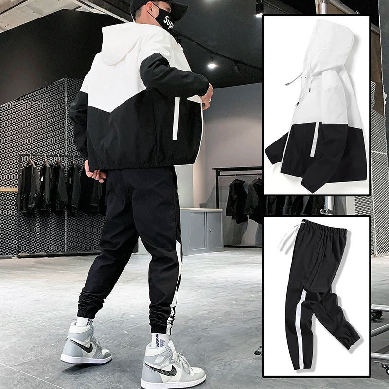 2025 Men's Casual Tracksuit Set - Hooded Jacket and Joggers for Sports and Active Wear