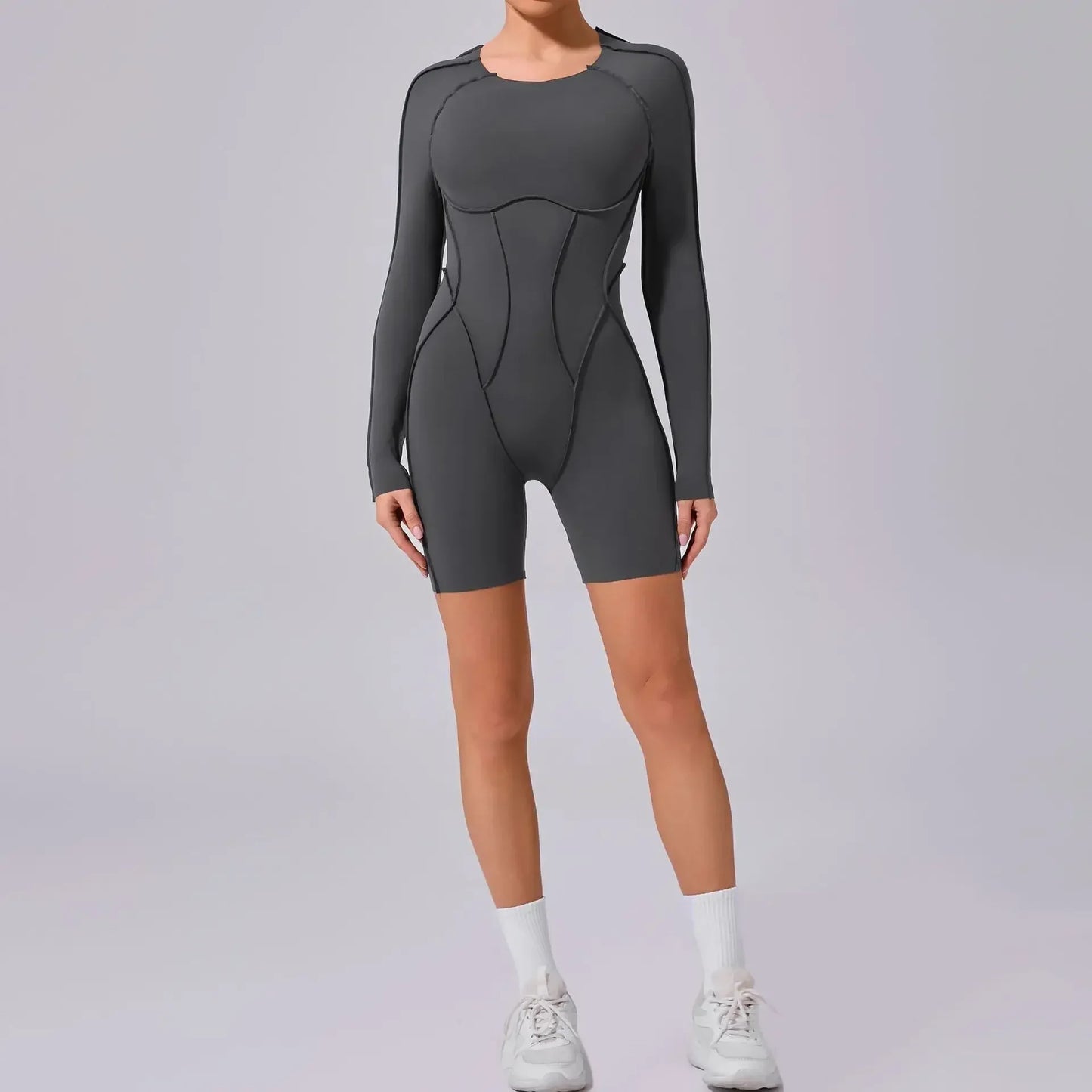 Seamless Women's Yoga Jumpsuit with Splicing Design and Hollow-Out Back for Enhanced Comfort and Style in Fitness Activities