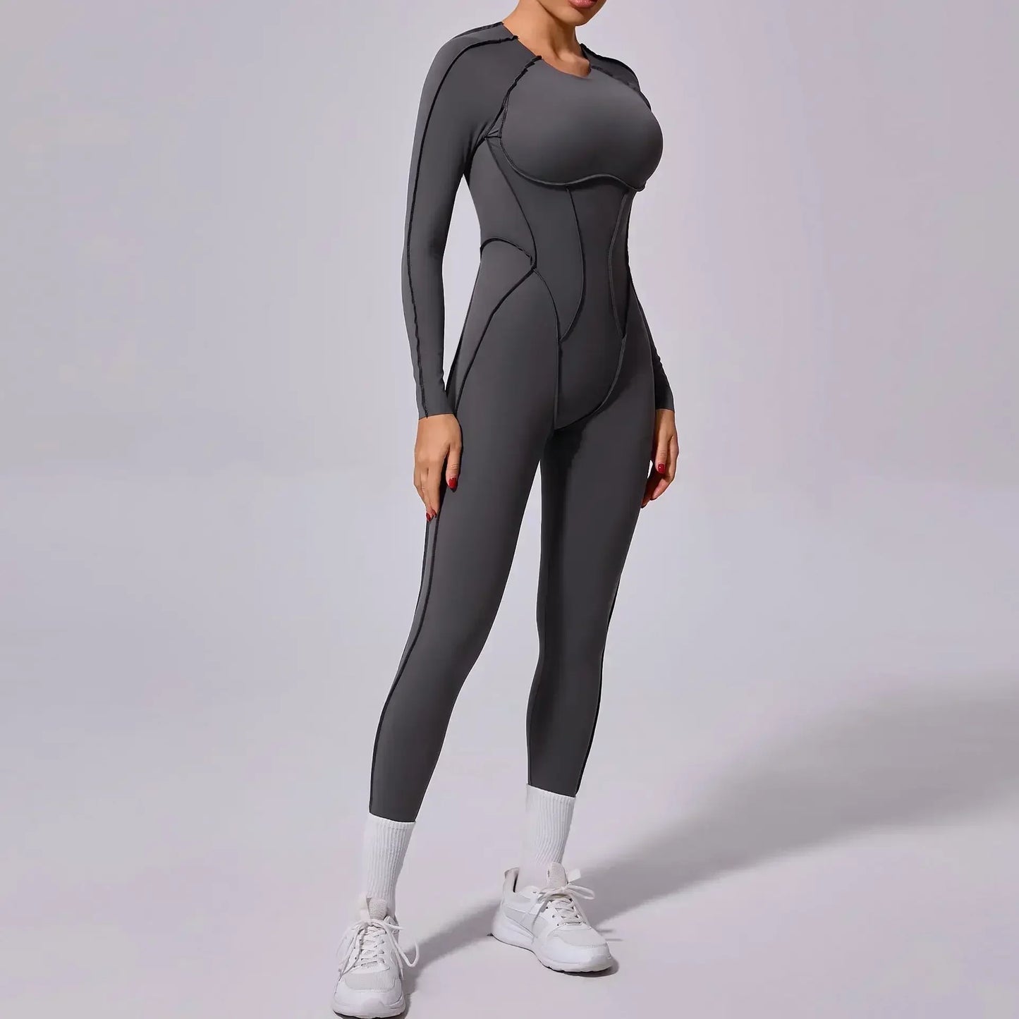 Seamless Women's Yoga Jumpsuit with Splicing Design and Hollow-Out Back for Enhanced Comfort and Style in Fitness Activities