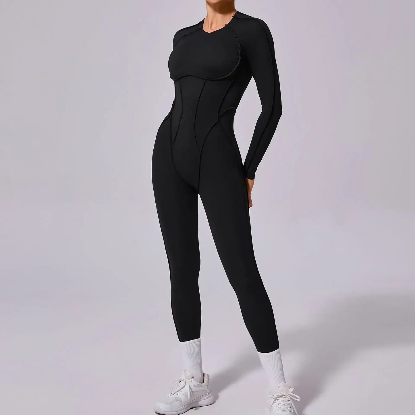 Seamless Women's Yoga Jumpsuit with Splicing Design and Hollow-Out Back for Enhanced Comfort and Style in Fitness Activities