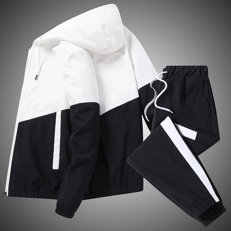2025 Men's Casual Tracksuit Set - Hooded Jacket and Joggers for Sports and Active Wear