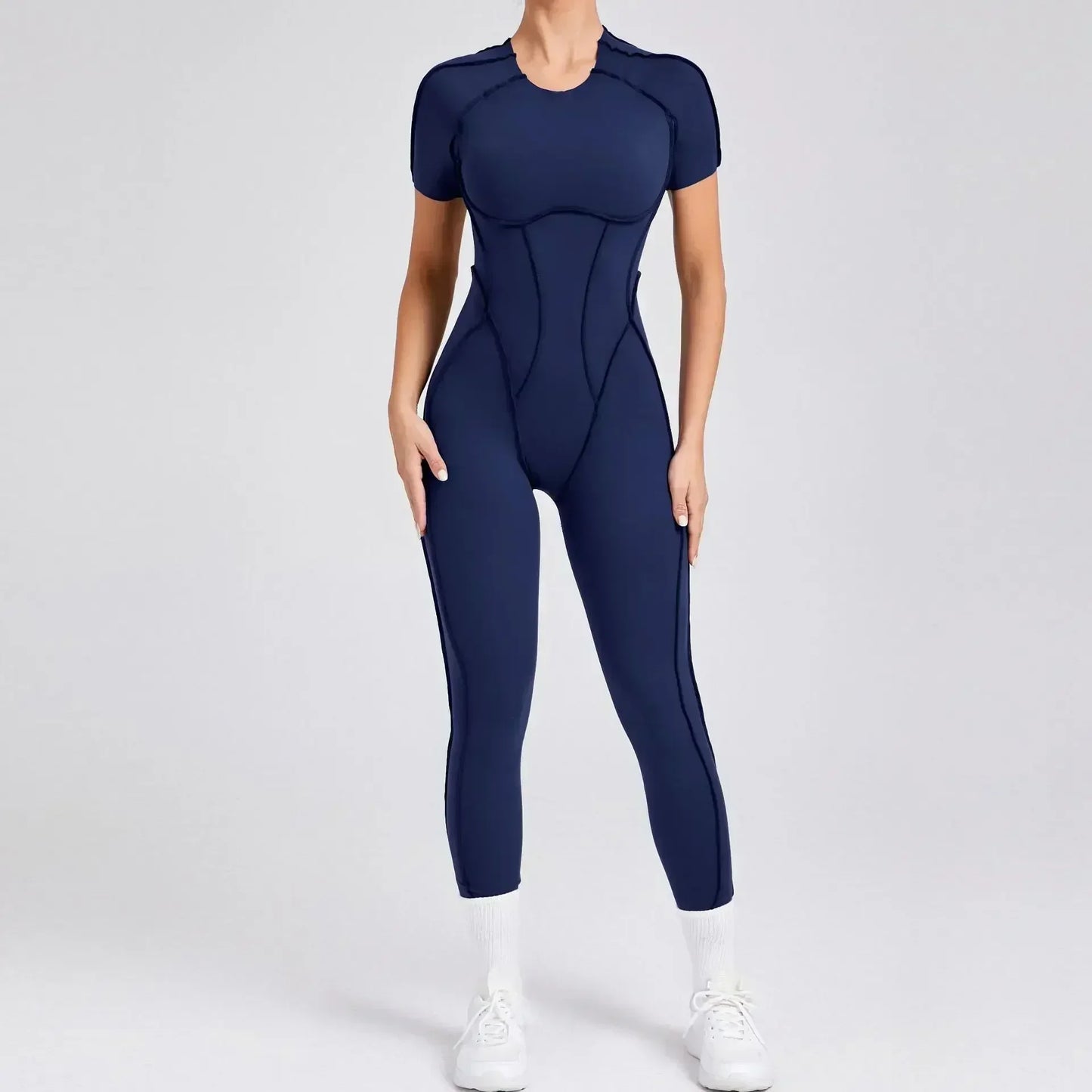 Seamless Women's Yoga Jumpsuit with Splicing Design and Hollow-Out Back for Enhanced Comfort and Style in Fitness Activities