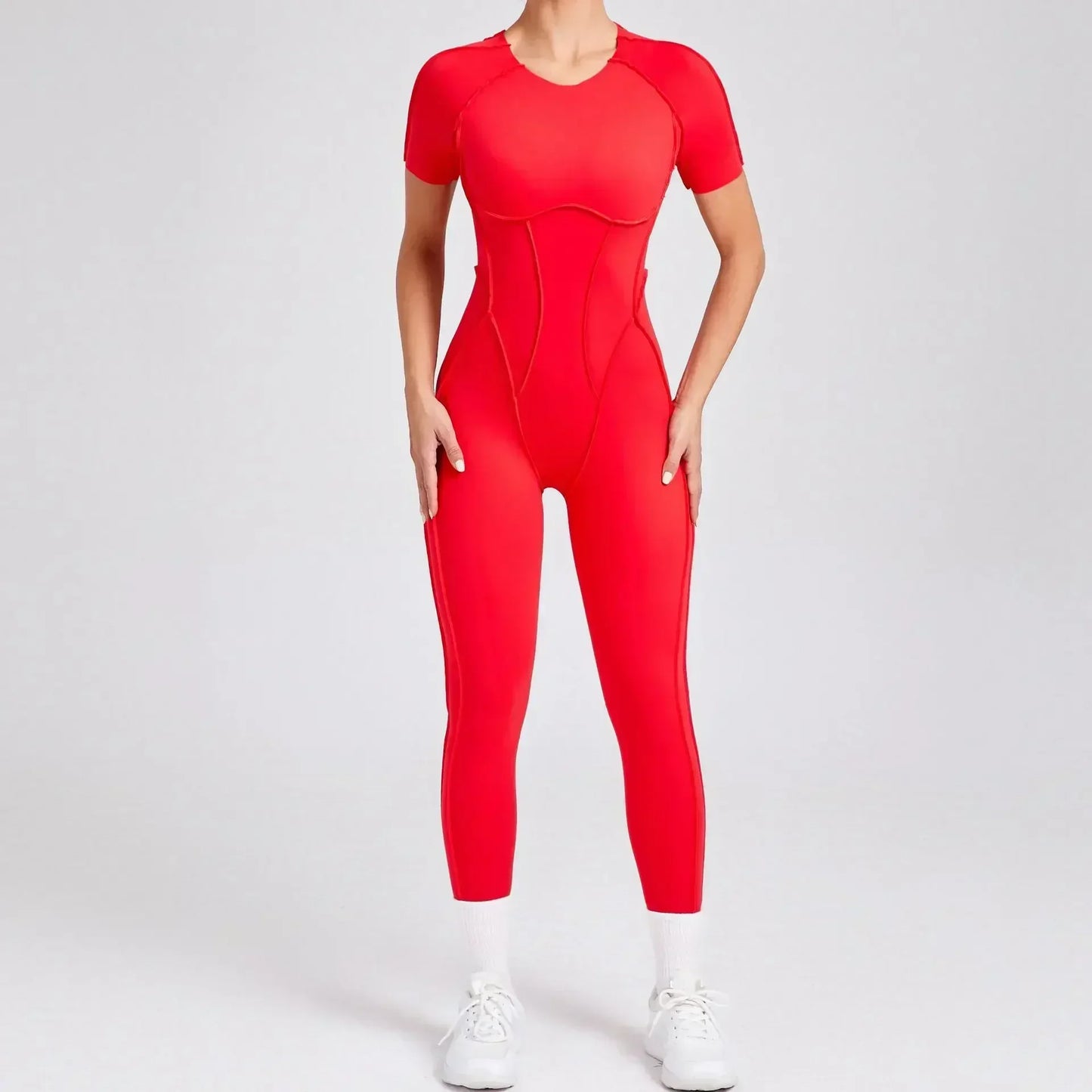 Seamless Women's Yoga Jumpsuit with Splicing Design and Hollow-Out Back for Enhanced Comfort and Style in Fitness Activities