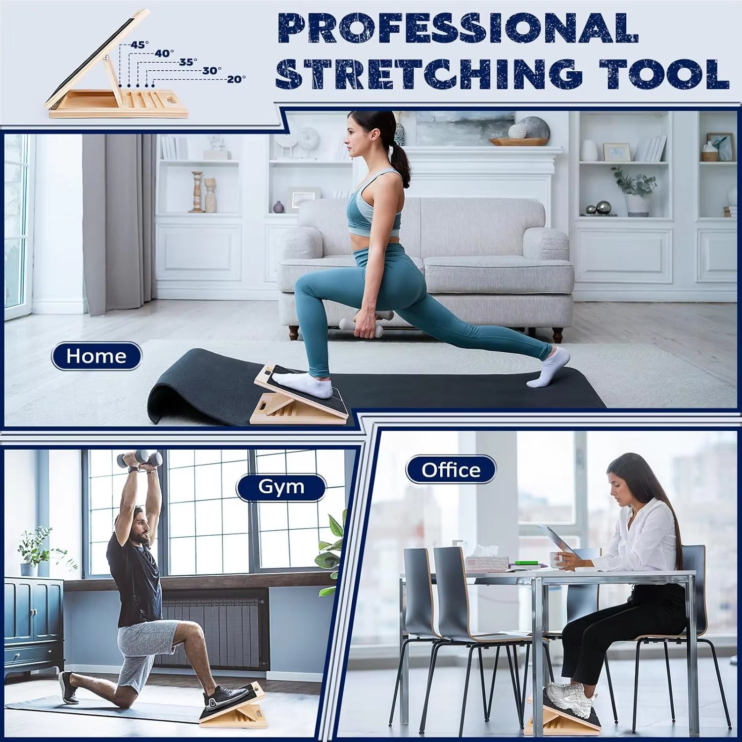 Portable Wooden Slant Board for Calf Stretching Squats Calf Stretcher Pilates Physical Therapy Equipment Adjustable Incline Boar