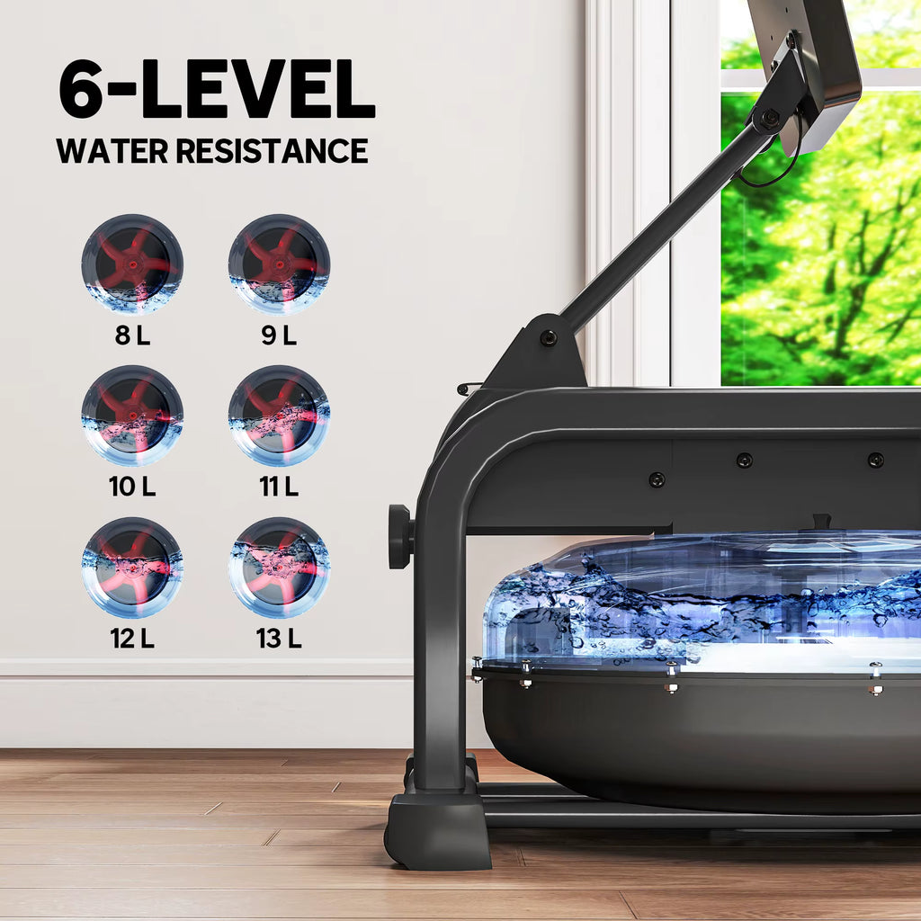 Water Rowing Machine, Rowing Machines for Home Gym with Adjustable Resistance, Wheels, LCD Monitor