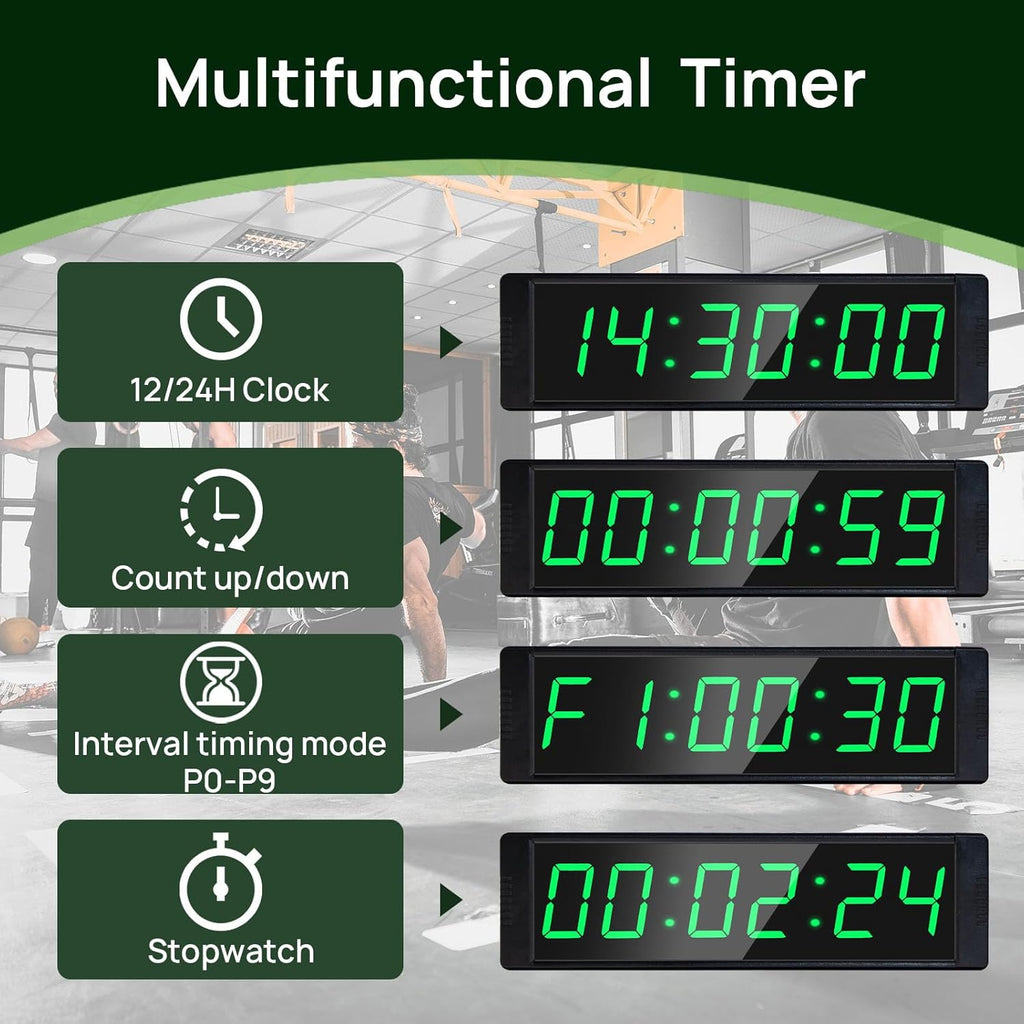 Gym Timer Clock, Green, Interval Timer for Workout, Portable Home Gym Accessory