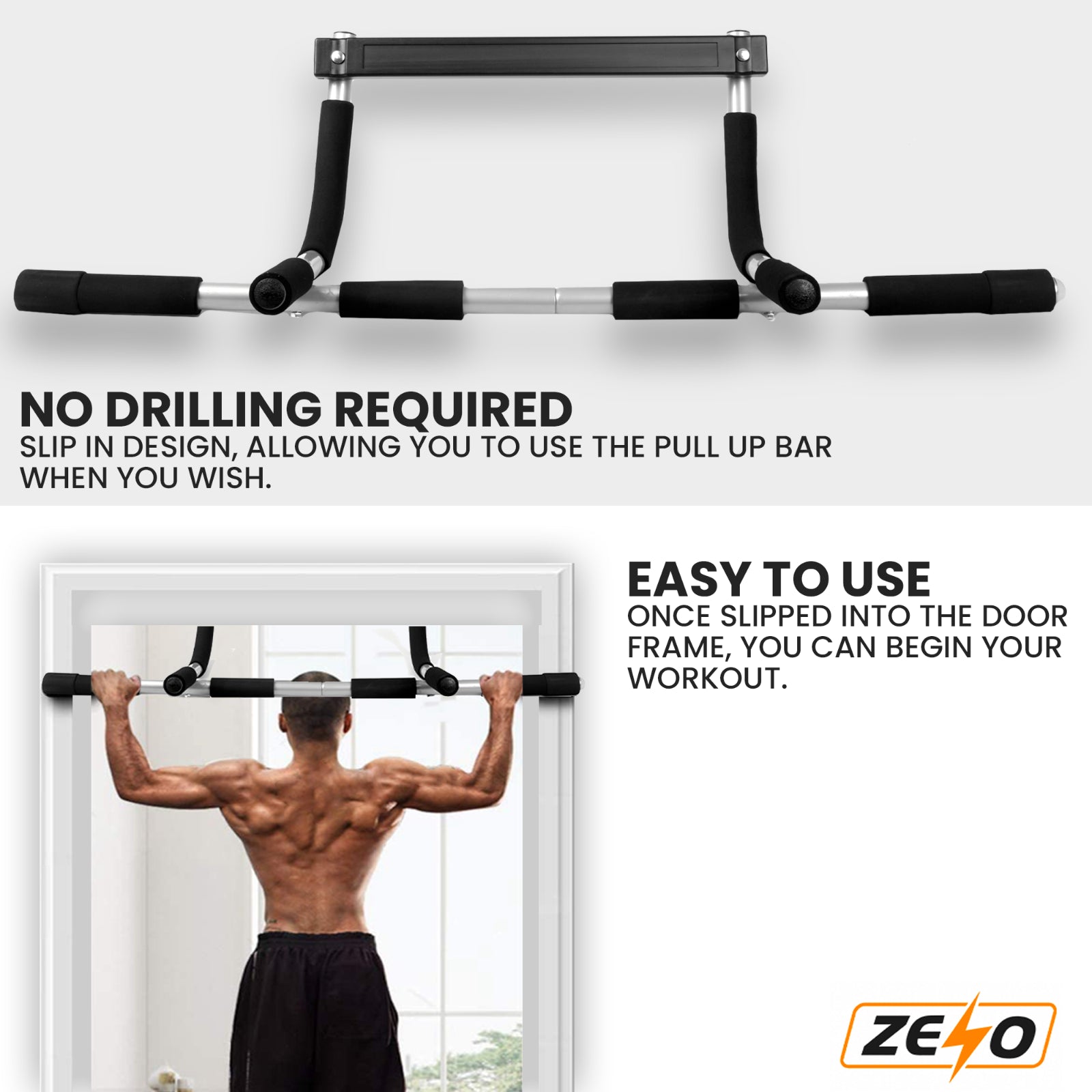 Professional Fitness Door Bar for Chin-Ups, Pull-Ups, Sit-Ups, and Dips Workout