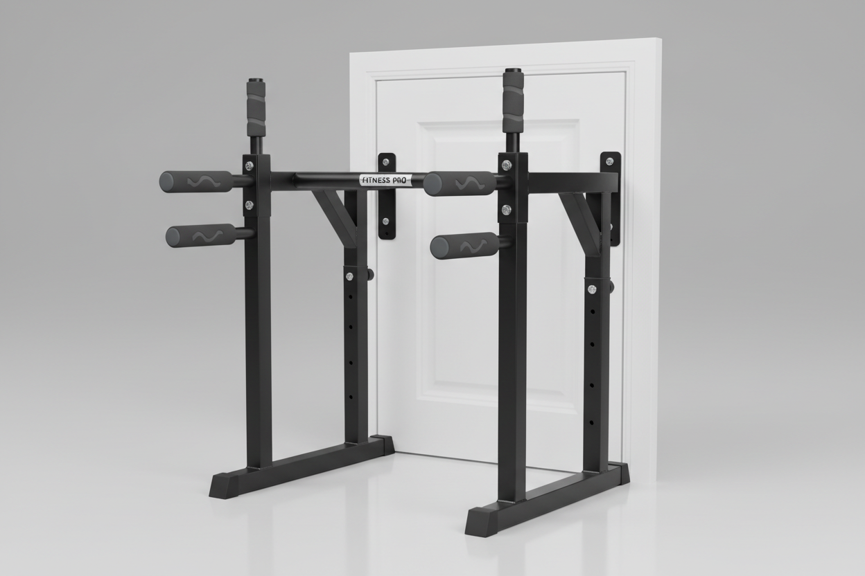 Generate a realistic image of Doorway Chin-Up Bar Pull Up & Sit Up Fitness Equipment\